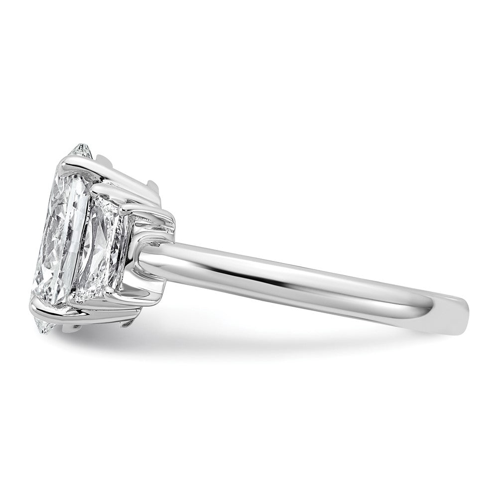 14kw 3 1/3ct Cert Lab Grown Dia VS+ F+ Oval/Trapezoid Comp 3 Stone Eng Ring