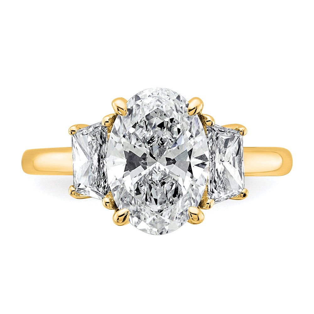 14k 3 1/3ct Cert Lab Grown Dia VS+ F+ Oval/Trapezoid Comp 3 Stone Eng Ring