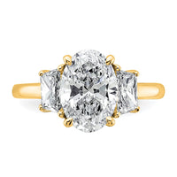 14k 3 1/3ct Cert Lab Grown Dia VS+ F+ Oval/Trapezoid Comp 3 Stone Eng Ring