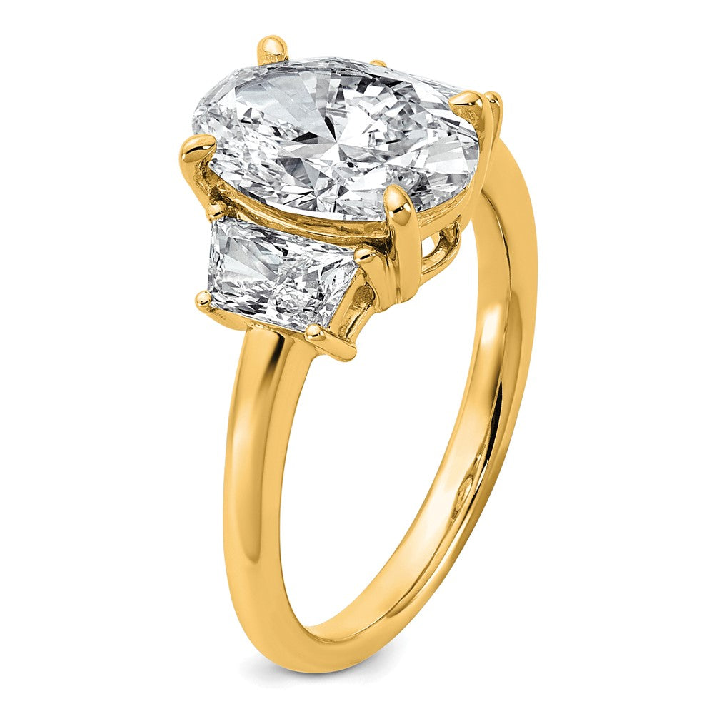 14k 3 1/3ct Cert Lab Grown Dia VS+ F+ Oval/Trapezoid Comp 3 Stone Eng Ring