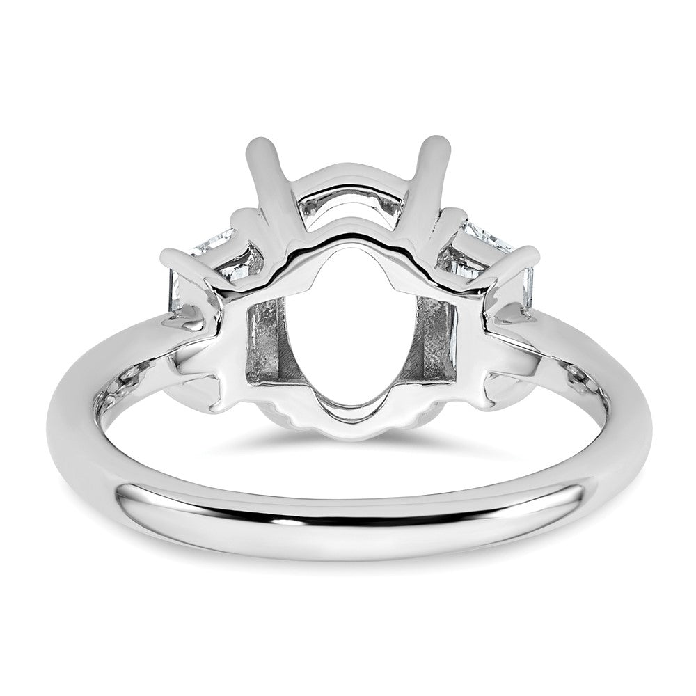 14kw 3/4ct Lab Grown Dia VS+ F+ Trap 2 1/2ct Oval Semi 3 Stone Eng Ring
