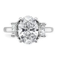 14kw 4ct Cert Lab Grown Dia VS+ F+ Oval/Trapezoid Comp 3 Stone Eng Ring