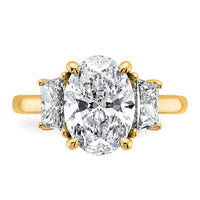 14k 4ct Cert Lab Grown Dia VS+ F+ Oval/Trapezoid Comp 3 Stone Eng Ring