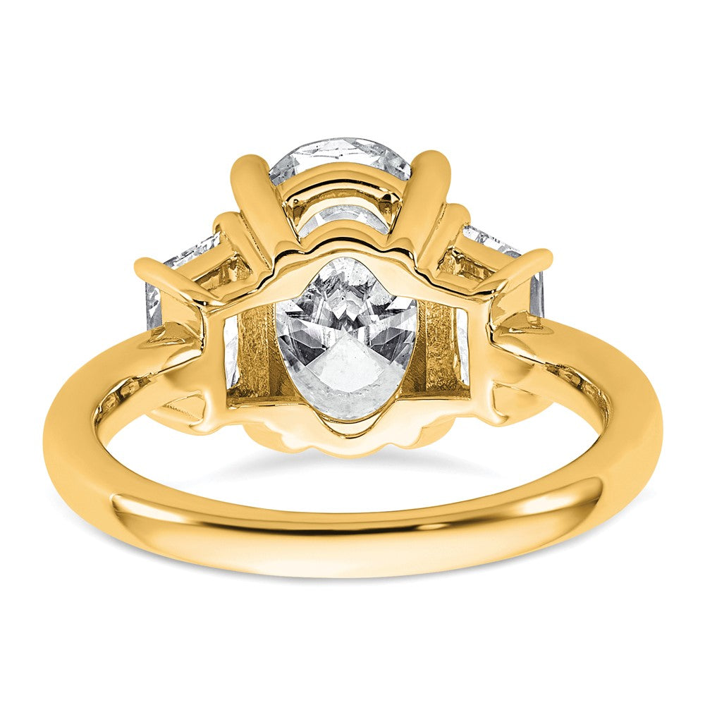 14k 4ct Cert Lab Grown Dia VS+ F+ Oval/Trapezoid Comp 3 Stone Eng Ring