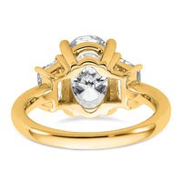 14k 4ct Cert Lab Grown Dia VS+ F+ Oval/Trapezoid Comp 3 Stone Eng Ring