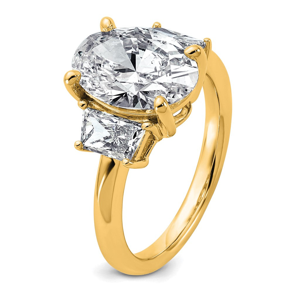 14k 4ct Cert Lab Grown Dia VS+ F+ Oval/Trapezoid Comp 3 Stone Eng Ring