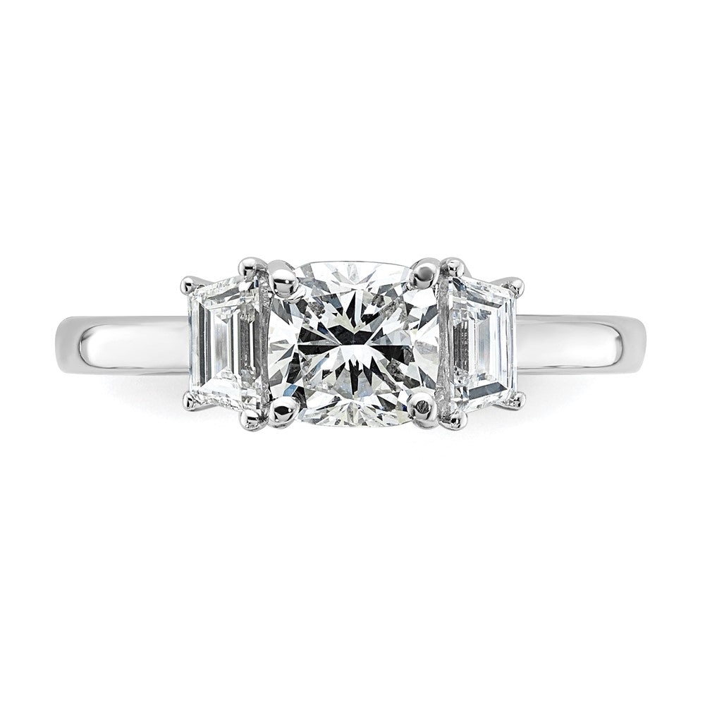14kw 1 3/8ct Lab Grown Diamond VS+ F+ Cushion &1/2 Moon Comp Eng Ring