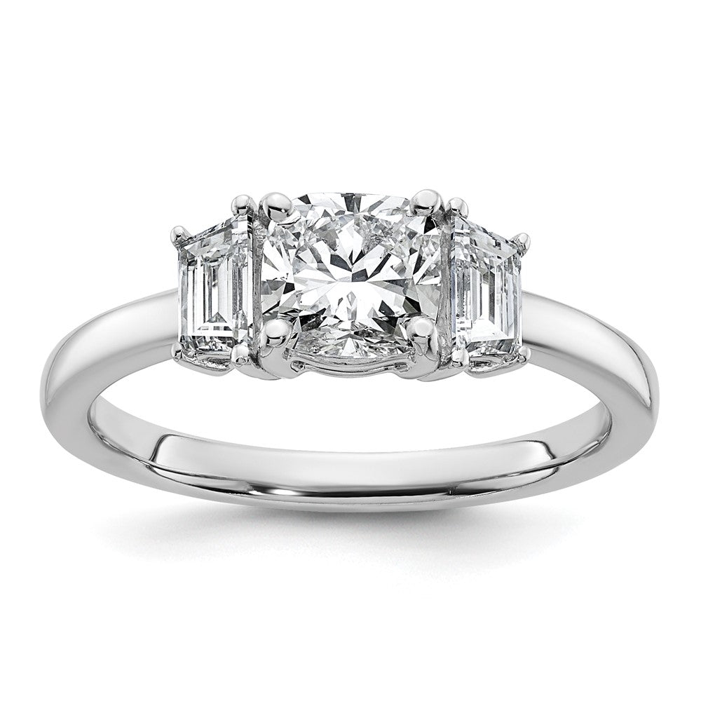 14kw 1 3/8ct Lab Grown Diamond VS+ F+ Cushion &1/2 Moon Comp Eng Ring