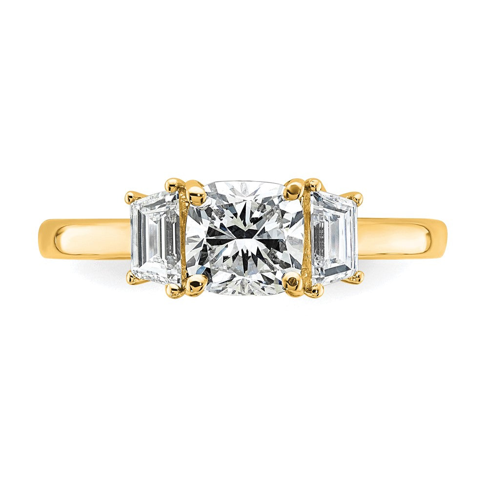 14k 1 3/8ct Cert Lab Grown Dia VS+ F+ Cushion &1/2 Moon Comp Eng Ring