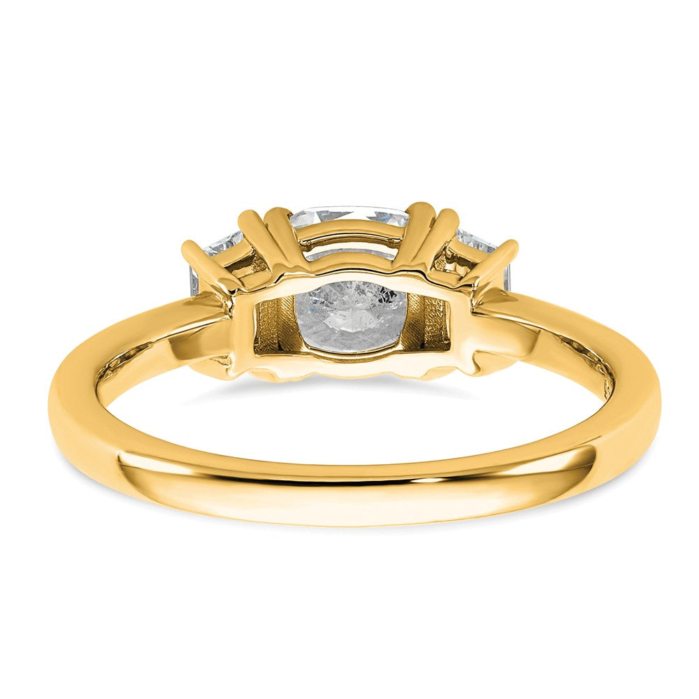 14k 1 3/8ct Cert Lab Grown Dia VS+ F+ Cushion &1/2 Moon Comp Eng Ring
