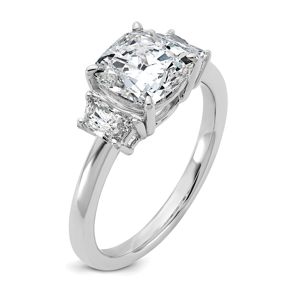 14kw 2 1/2ct Lab Grown Diamond VS+ F+ Cushion&1/2 Moon Comp Eng Ring
