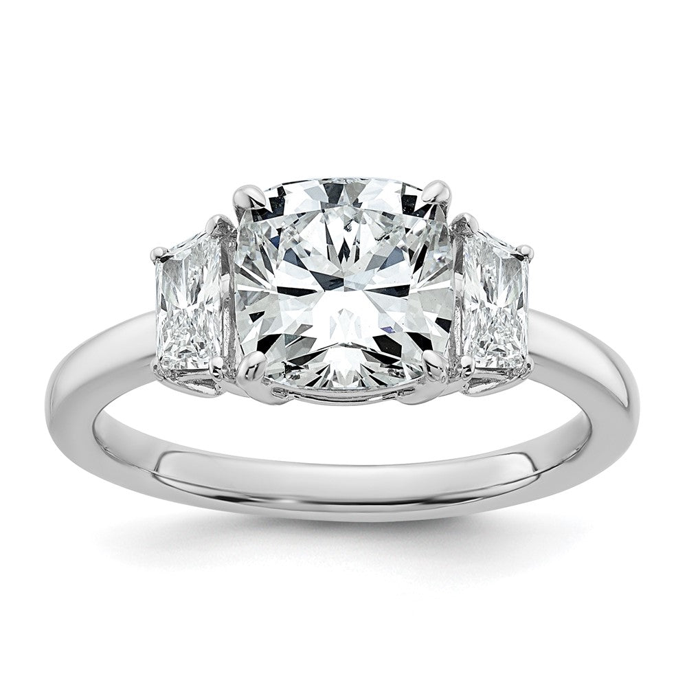 14kw 2 1/2ct Lab Grown Diamond VS+ F+ Cushion&1/2 Moon Comp Eng Ring