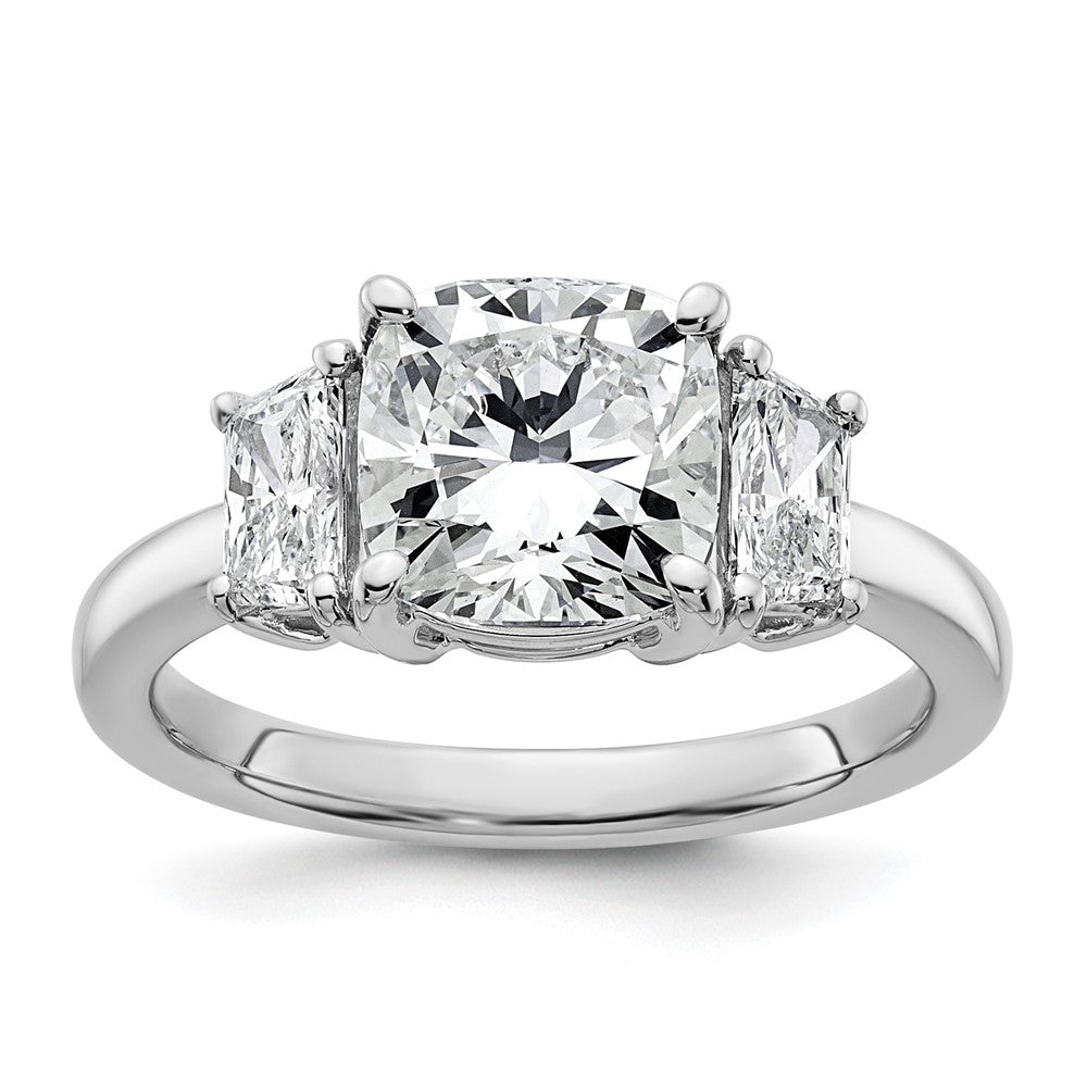 14kw 3 1/8ct Lab Grown Diamond VS+ F+ Cushion&1/2 Moon Comp Eng Ring