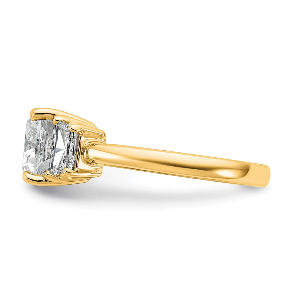 14k 3 1/8ct Cert Lab Grown Dia VS+ F+ Cushion&1/2 Moon Comp Eng Ring