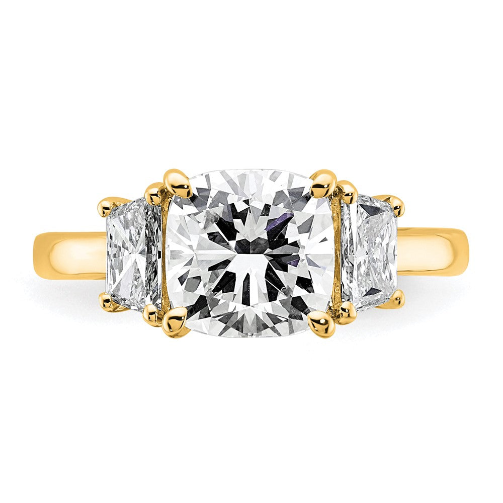 14k 3 1/8ct Cert Lab Grown Dia VS+ F+ Cushion&1/2 Moon Comp Eng Ring