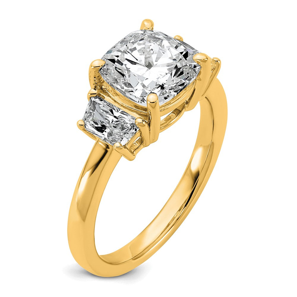 14k 3 1/8ct Cert Lab Grown Dia VS+ F+ Cushion&1/2 Moon Comp Eng Ring