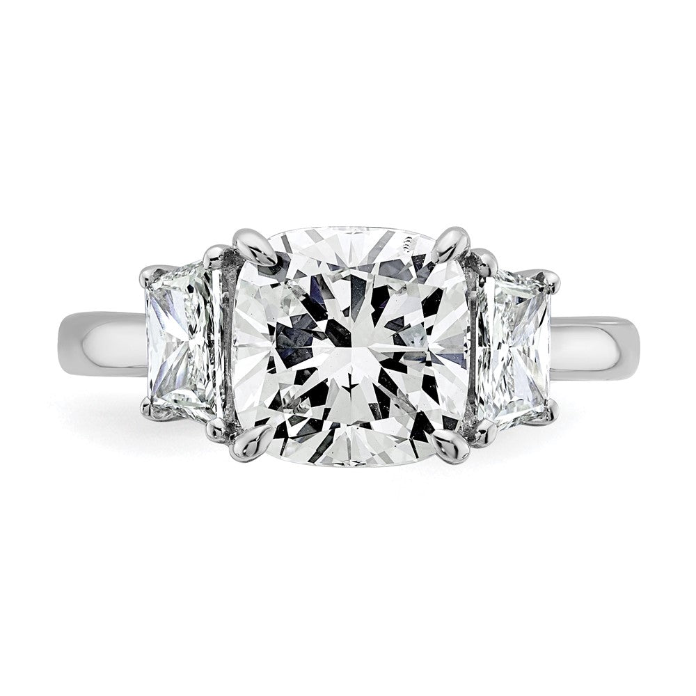 14kw 3 3/4ct Lab Grown Diamond VS+ F+ Cushion&1/2 Moon Comp Eng Ring