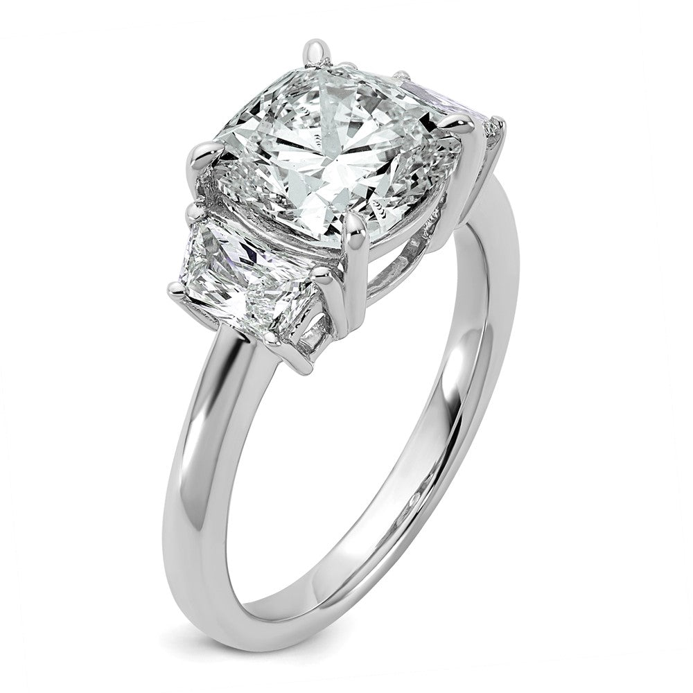 14kw 3 3/4ct Lab Grown Diamond VS+ F+ Cushion&1/2 Moon Comp Eng Ring