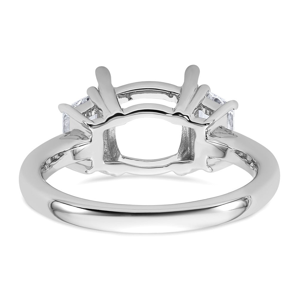 14kw  3/4ct Lab Grown Diamond VS+ F+ 1/2 Moon 3ct Cushion Semi Eng Ring