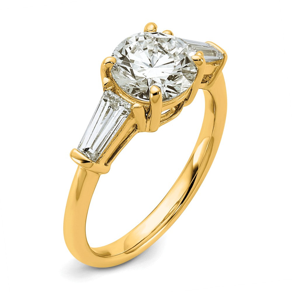 14k 2 1/5ct Lab Grown Dia VS+ F+&Baguette Comp 3 Stone Eng Ring