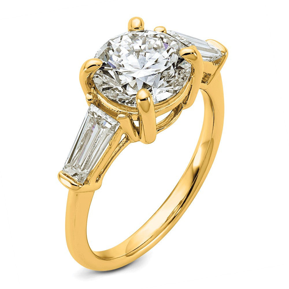 14k 3 3/4ct Lab Grown Dia VS+ F+&Baguette Comp 3 Stone Eng Ring