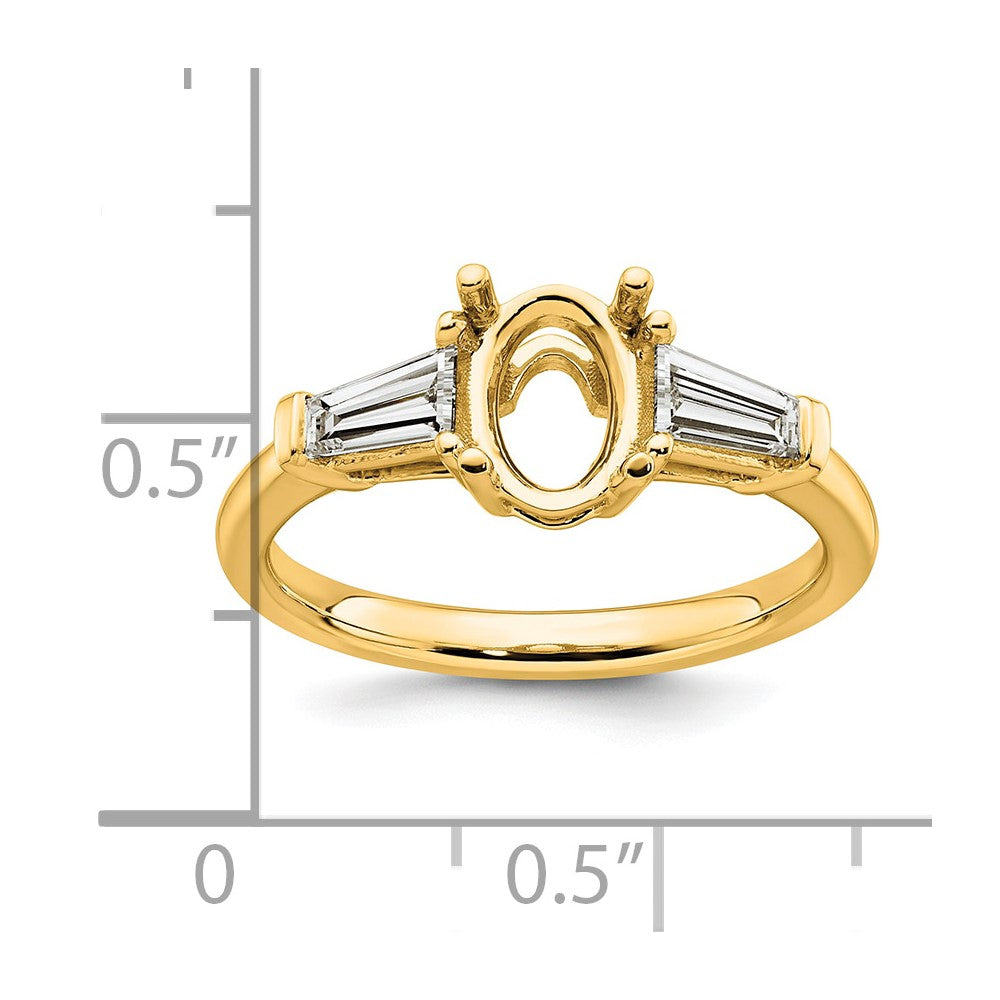 14k 1/2ct Lab Grown Dia VS+ F+ Baguette 1ct Oval Semi 3 Stone Eng Ring