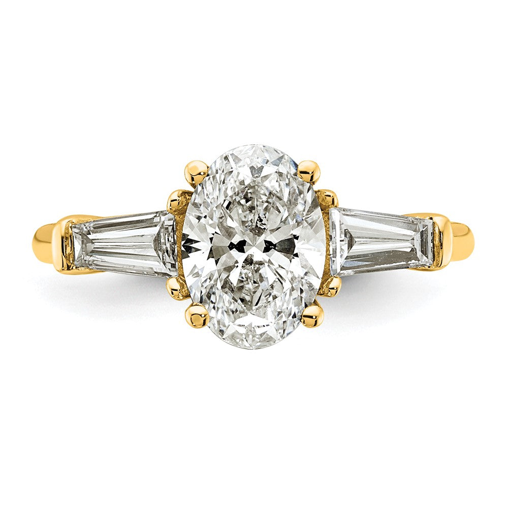 14k 2 1/5ct Cert Lab Grown Dia VS+ F+ Oval/Baguette Comp 3 Stone Eng Ring