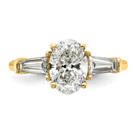 14k 2 1/5ct Cert Lab Grown Dia VS+ F+ Oval/Baguette Comp 3 Stone Eng Ring