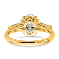 14k 2 1/5ct Cert Lab Grown Dia VS+ F+ Oval/Baguette Comp 3 Stone Eng Ring