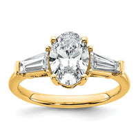 14k 2 1/5ct Cert Lab Grown Dia VS+ F+ Oval/Baguette Comp 3 Stone Eng Ring