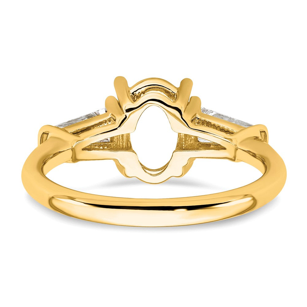 14k 3/4ct Lab Grown Dia VS+ F+ Baguette 1 1/2ct Oval Semi 3 Stone Eng Ring
