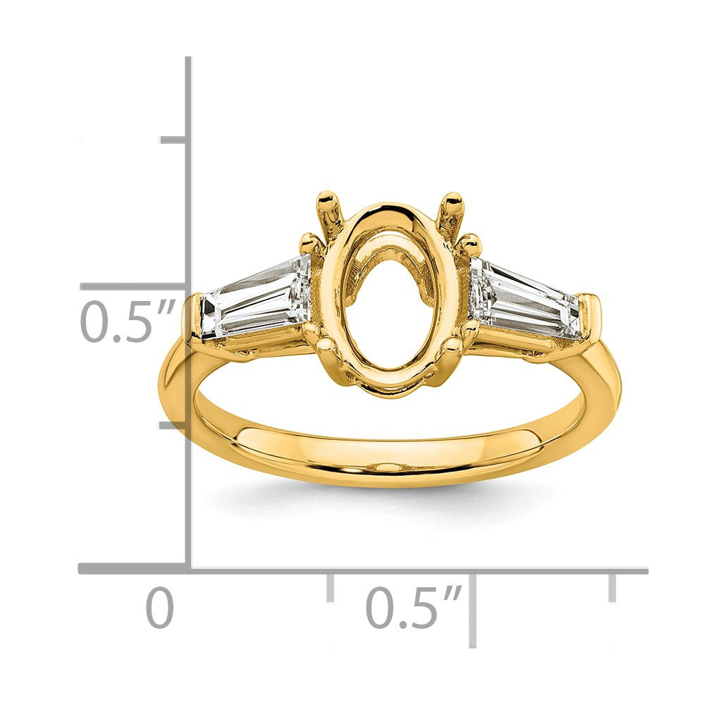 14k 3/4ct Lab Grown Dia VS+ F+ Baguette 1 1/2ct Oval Semi 3 Stone Eng Ring