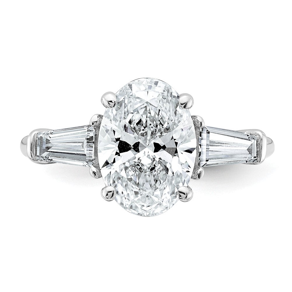 14kw 3 1/5ct Cert Lab Grown Dia VS+ F+ Oval/Baguette Comp 3 Stone Eng Ring