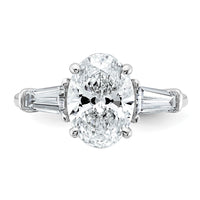 14kw 3 1/5ct Cert Lab Grown Dia VS+ F+ Oval/Baguette Comp 3 Stone Eng Ring