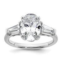 14kw 3 1/5ct Cert Lab Grown Dia VS+ F+ Oval/Baguette Comp 3 Stone Eng Ring