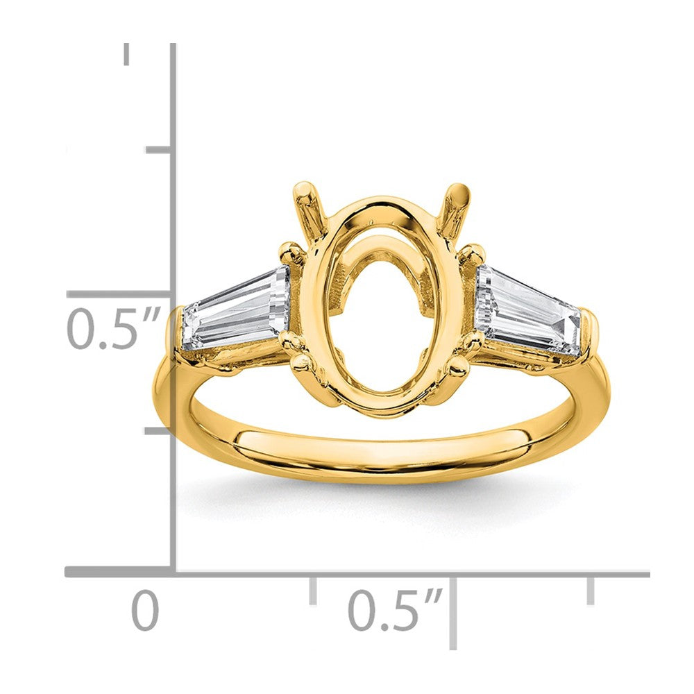 14k 3/4ct Lab Grown Dia VS+ F+ Baguette 2 1/2ct Oval Semi 3 Stone Eng Ring