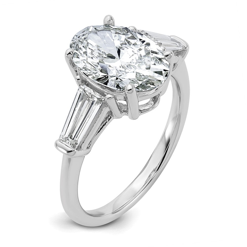 14kw 3 3/4ct Cert Lab Grown Dia VS+ F+ Oval/Baguette Comp 3 Stone Eng Ring