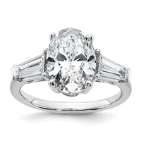 14kw 3 3/4ct Cert Lab Grown Dia VS+ F+ Oval/Baguette Comp 3 Stone Eng Ring