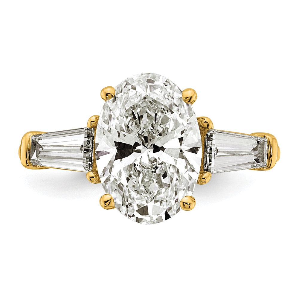 14k 3 3/4ct Cert Lab Grown Dia VS+ F+ Oval/Baguette Comp 3 Stone Eng Ring
