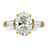 14k 3 3/4ct Cert Lab Grown Dia VS+ F+ Oval/Baguette Comp 3 Stone Eng Ring