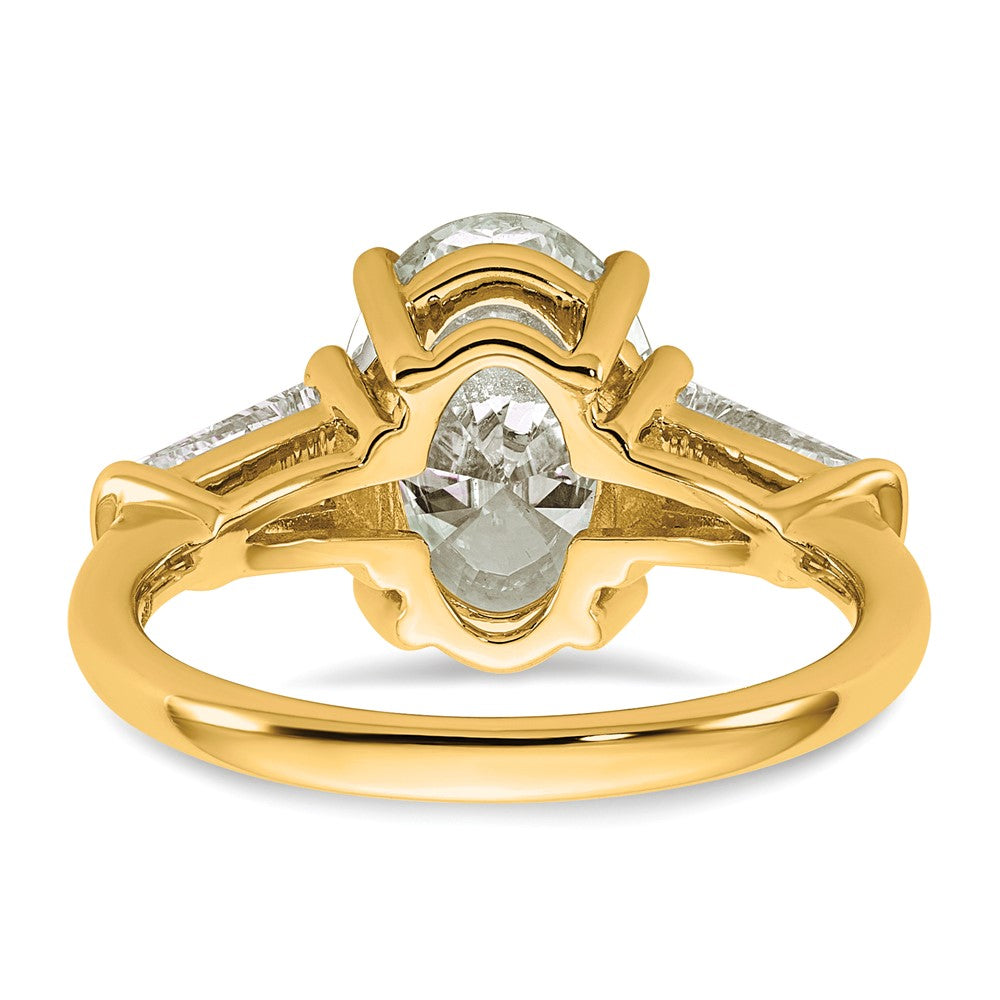 14k 3 3/4ct Cert Lab Grown Dia VS+ F+ Oval/Baguette Comp 3 Stone Eng Ring