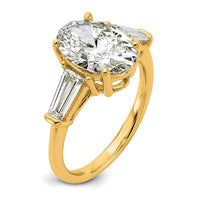 14k 3 3/4ct Cert Lab Grown Dia VS+ F+ Oval/Baguette Comp 3 Stone Eng Ring