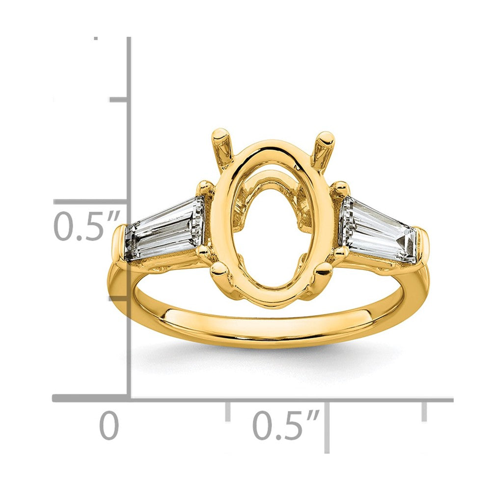 14k 3/4ct Lab Grown Dia VS+ F+ Baguette 3ct Oval Semi 3 Stone Eng Ring