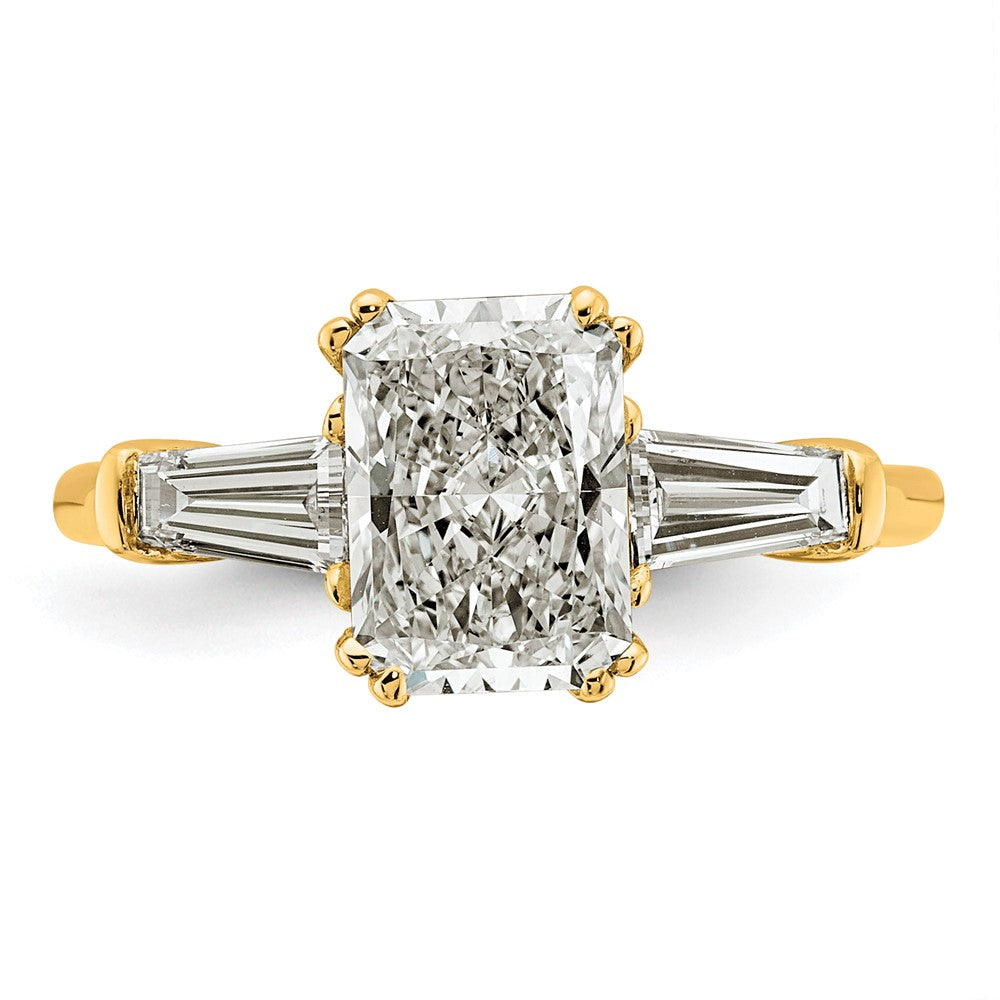 14k 2 5/8ct Cert Lab Grown Dia VS+ F+ Radiant w/ Baguette Comp Eng Ring