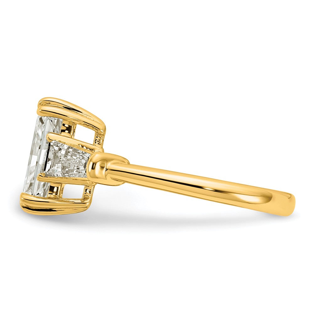 14k 3 1/5ct Cert Lab Grown Dia VS+ F+ Radiant w/ Baguette Comp Eng Ring