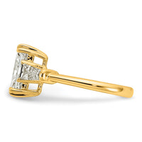 14k 3 1/5ct Cert Lab Grown Dia VS+ F+ Radiant w/ Baguette Comp Eng Ring