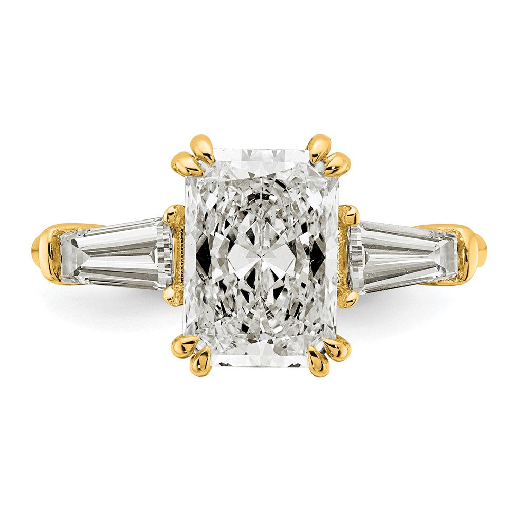 14k 3 1/5ct Cert Lab Grown Dia VS+ F+ Radiant w/ Baguette Comp Eng Ring