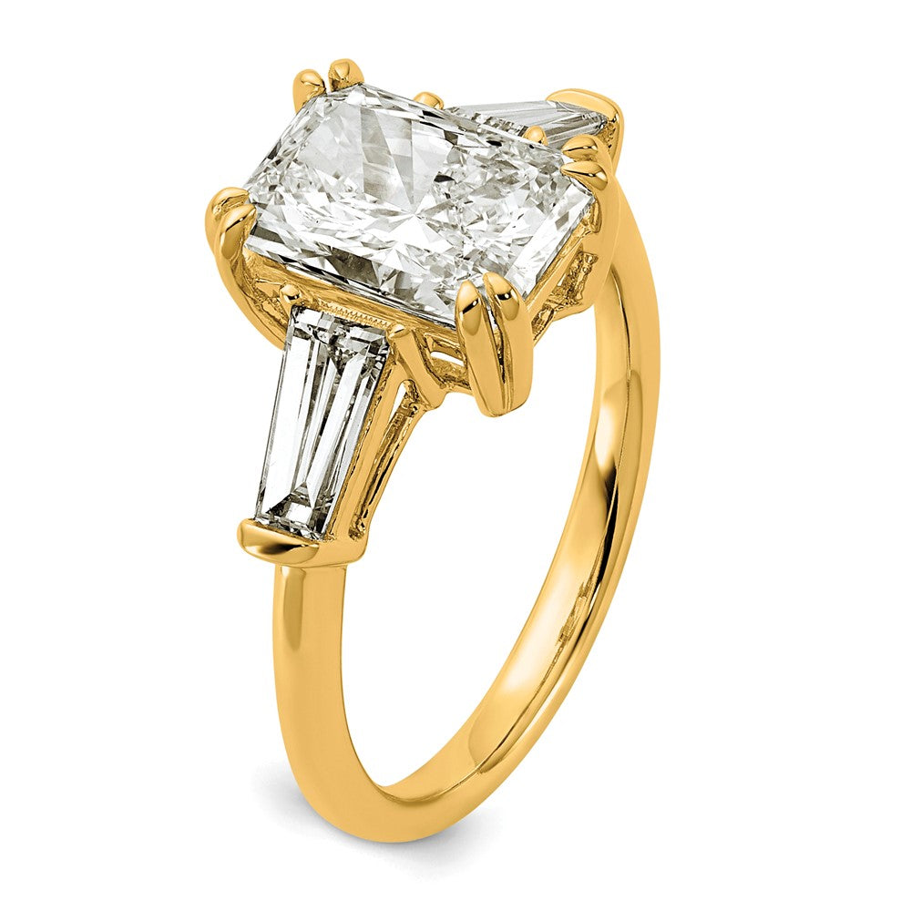 14k 3 1/5ct Cert Lab Grown Dia VS+ F+ Radiant w/ Baguette Comp Eng Ring