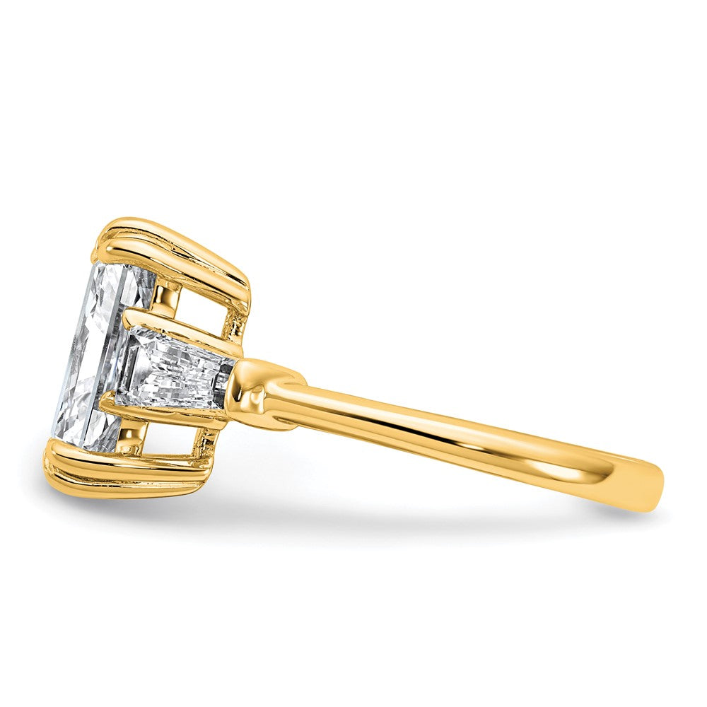 14k 3 3/4ct Cert Lab Grown Dia VS+ F+ Radiant w/ Baguette Comp Eng Ring