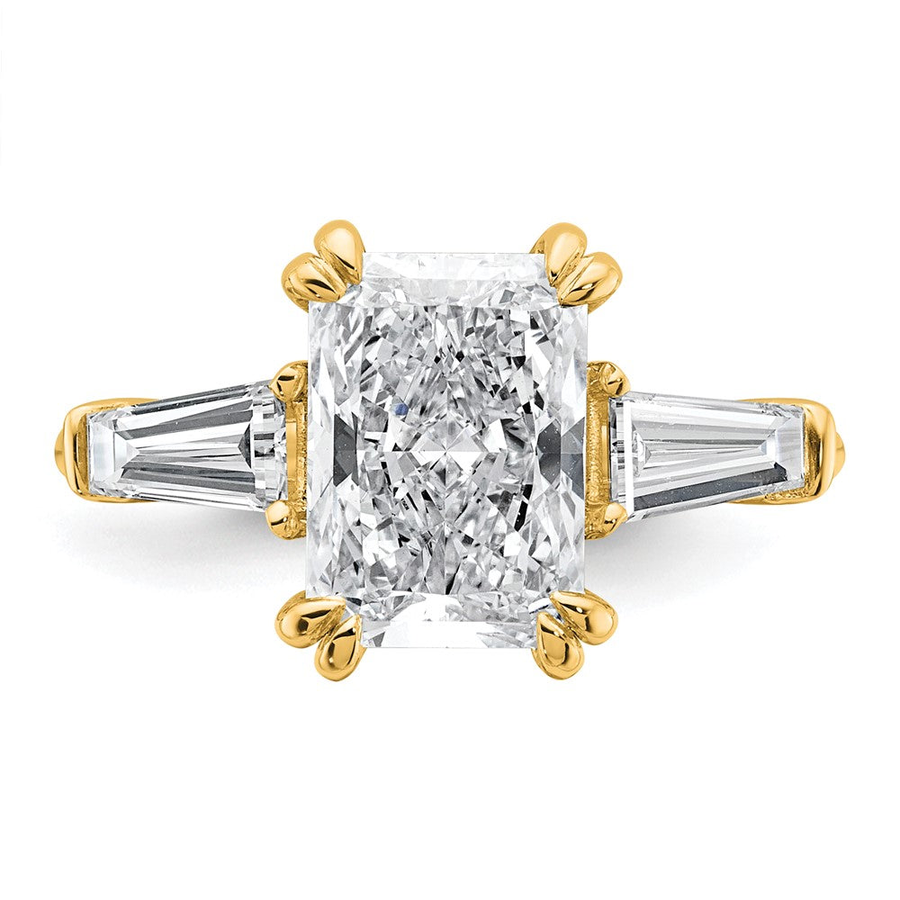 14k 3 3/4ct Cert Lab Grown Dia VS+ F+ Radiant w/ Baguette Comp Eng Ring